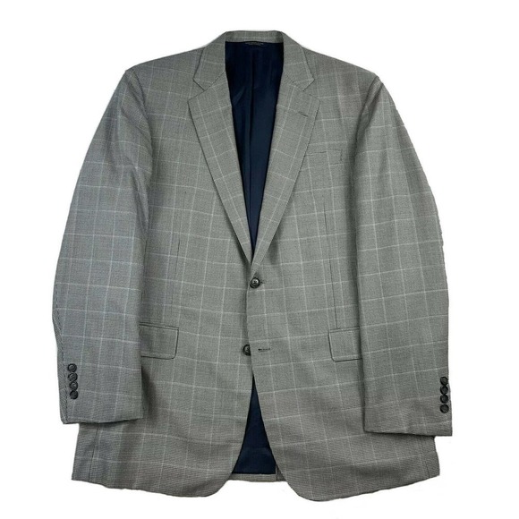 Brooks Brothers Full Canvas Gray Blue Windowpane Check Wool Silk Drago 42L